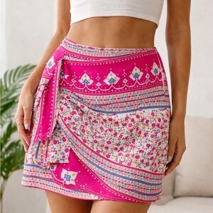Paul & Joe Sister Womens Size 8 Boho Pink Batik Pattern Sarong Style Mini Skirt